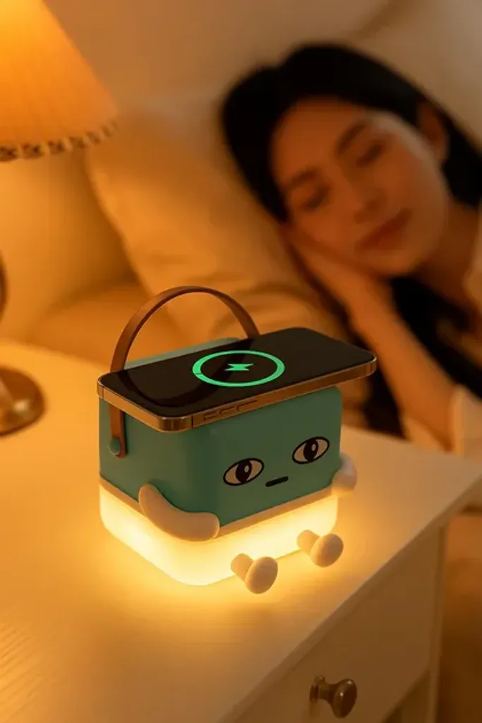 Робот лампа з бездротовою зарядкою Robbo 3 в 1 настільний тримач для телефону з функцією бездротової зарядки синій