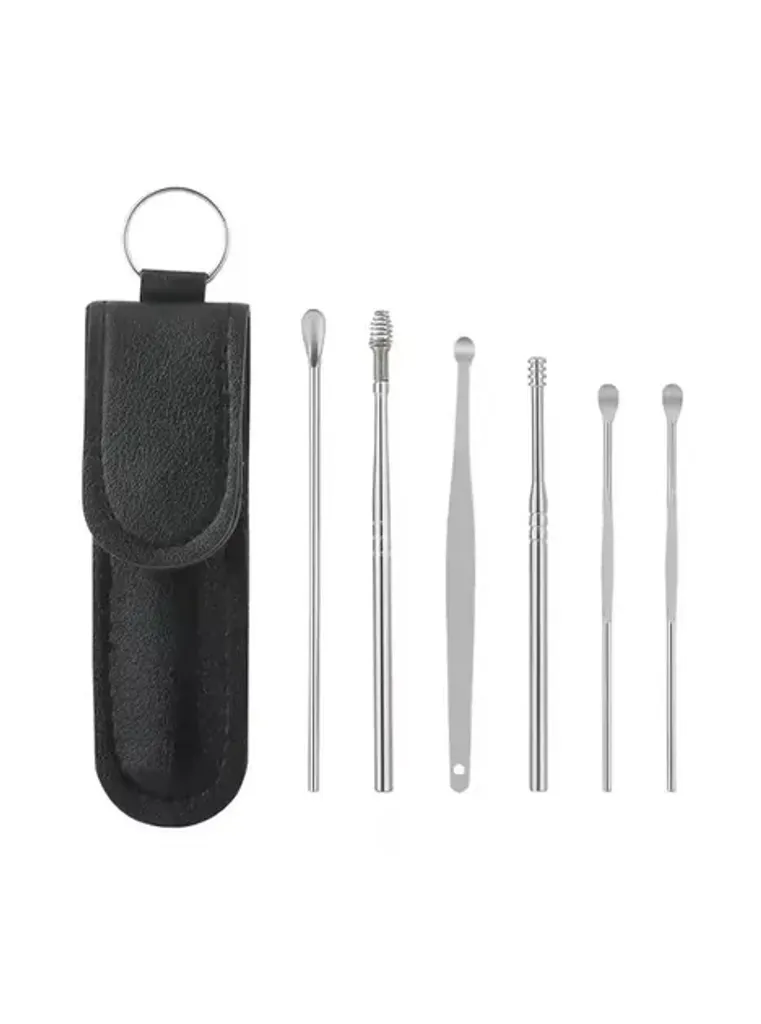 Набір металевих вушних паличок з нержавіючої сталі YONGJI XZ-221 набір для чищення вух 6 інструментів із чохлом чорний