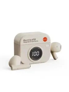 Бездротові навушники-вкладиші Q86 навушники у ретро-стилі з цифровим дисплеєм Bluetooth 5.3 сенсорне керування IPX4, white