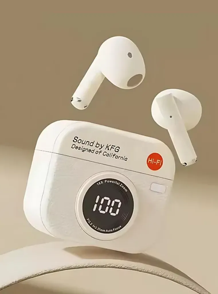 Бездротові навушники-вкладиші Q86 навушники у ретро-стилі з цифровим дисплеєм Bluetooth 5.3 сенсорне керування IPX4, white