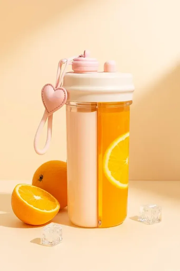 Бутылка с двойным отделением 850 мл с трубочкой и ремешком Mimi бутылка для напитков стильная пластиковая с белой крышкой