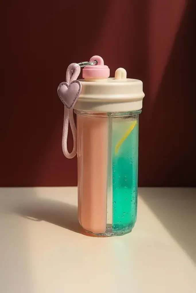 Бутылка с двойным отделением 850 мл с трубочкой и ремешком Mimi бутылка для напитков стильная пластиковая с белой крышкой