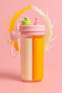 Пляшка з подвійним відділенням 850 мл з трубочкою та ремінцем Mimi пляшка для напоїв стильна пластикова рожева